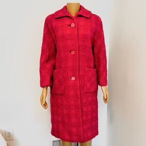 Dumas Vintage‎ Pink Boucle Plaid Car Coat Womens Long Sleeve Button Front Pocket